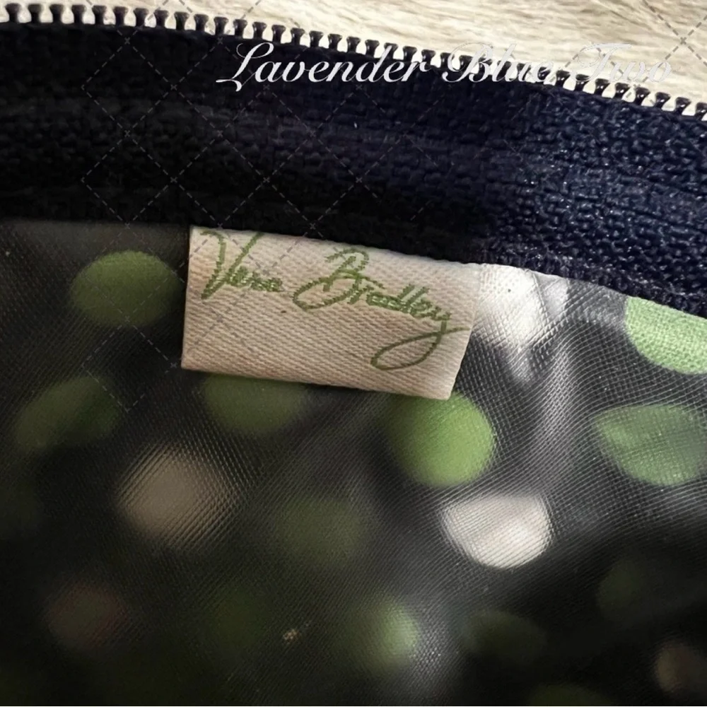 VERA BRADLEY Lucky You Lucky Dots Navy Green White Zip Lined Cosmetic Case 2015